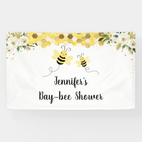 Bee Gold Floral Gender Neutral Baby Shower Banner