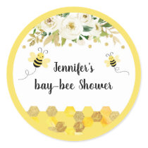 Bee Gold Floral Gender Neutral Baby Shower Classic Round Sticker