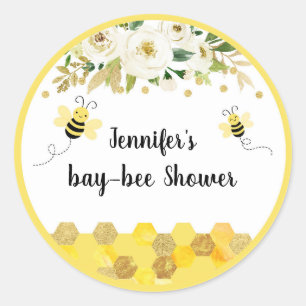 Bee Gold Floral Gender Neutral Baby Shower Classic Round Sticker