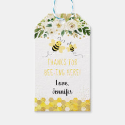Bee Gold Floral Gender Neutral Baby Shower Gift Tags