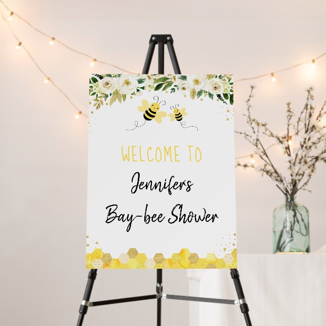 Bee Gold Floral Gender Neutral Baby Shower Welcome Foam Board (In Situ (Stand))
