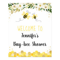 Bee Gold Floral Gender Neutral Baby Shower Welcome Poster