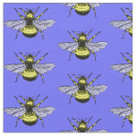 Bee gold on blue background. Cute pattern Fabric