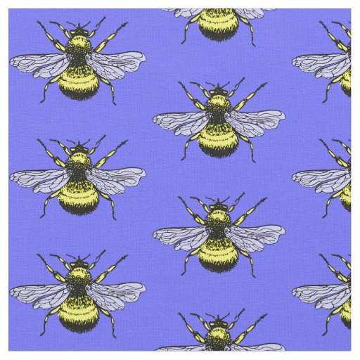 Bee gold on blue background. Cute pattern Fabric