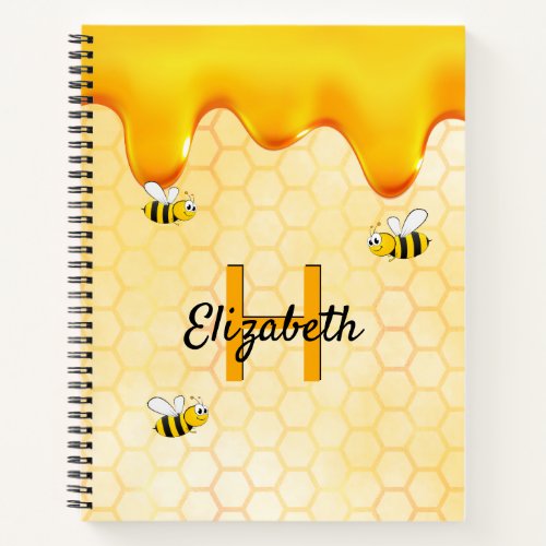 Bee golden honeycomb honey dripping notebook