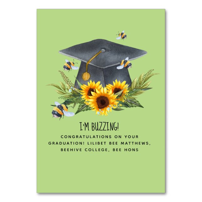 BEE Graduation Gift - Fun Im Buzzing Personalized Table Number (Front)