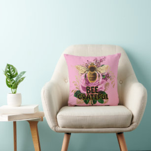 Bee Grateful Throw Pillow