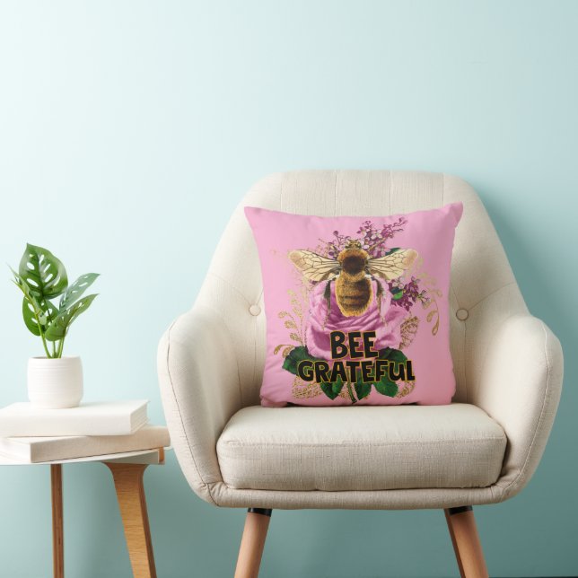 Bee Grateful Throw Pillow (Chair)