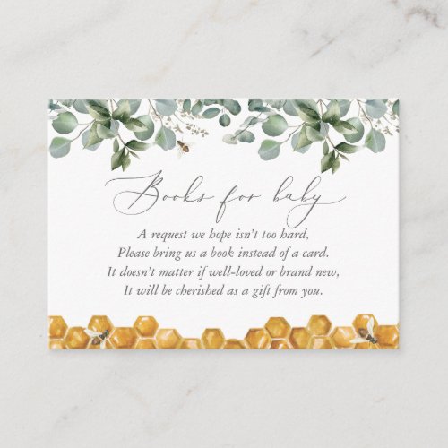 Bee Greenery Baby Shower Books for Baby Enclosure Card