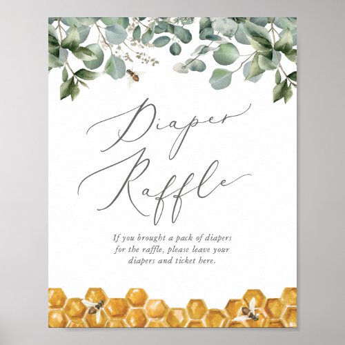 Bee Greenery Baby Shower Diaper Raffle Sign