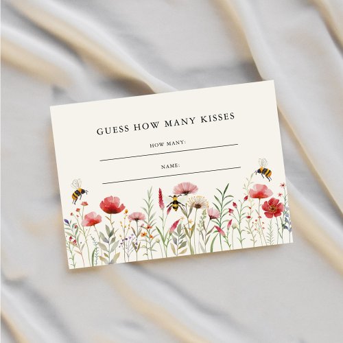 Bee Guess How Many Kisses Bridal Shower Game Card