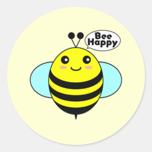 Bee Happy 1 Classic Round Sticker