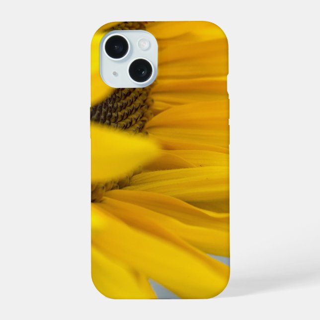 Bee Happy: A Sunflower Macro Photograph iPhone 15 Case (Back)