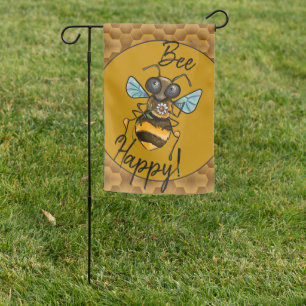 Bee Happy Adorable Honeybee Garden Flag