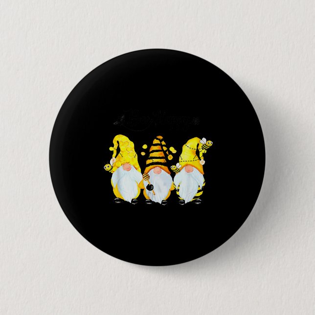 Bee Happy Bee Gnome Spring  Button (Front)