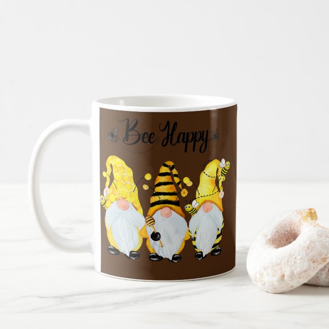 Bee Happy Bee Gnome Spring  Coffee Mug (With Donut)