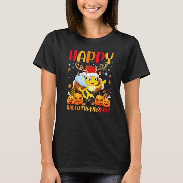 Bee  Happy Bee Hellothanksmas T-Shirt (Front)