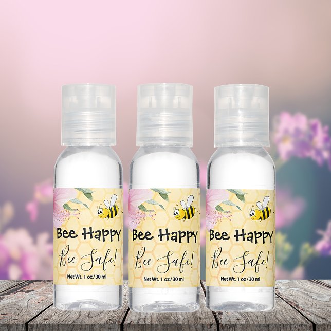 Bee happy bee safe cute happy bumble bee floral hand sanitizer (Creator Uploaded)