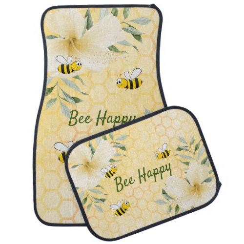 Bee happy bees yellow honeycomb summer car floor mat