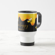 Bee Happy black cute bumble bees dripping honey Travel Mug