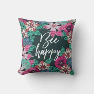 Bee Happy Blossoms Floral Art Throw Pillow
