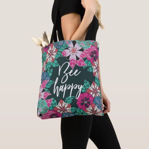 Bee Happy Blossoms Floral Art Tote Bag