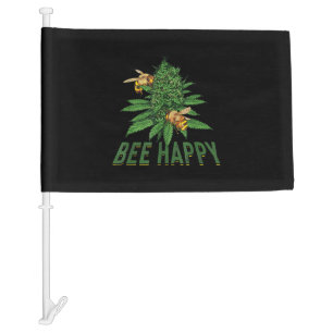 Bee Happy Brown Bee And Green Leaves Bee Gifts Car Flag