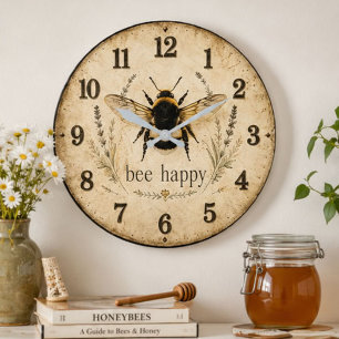 Bee Happy Bumble Bee  Large Clock