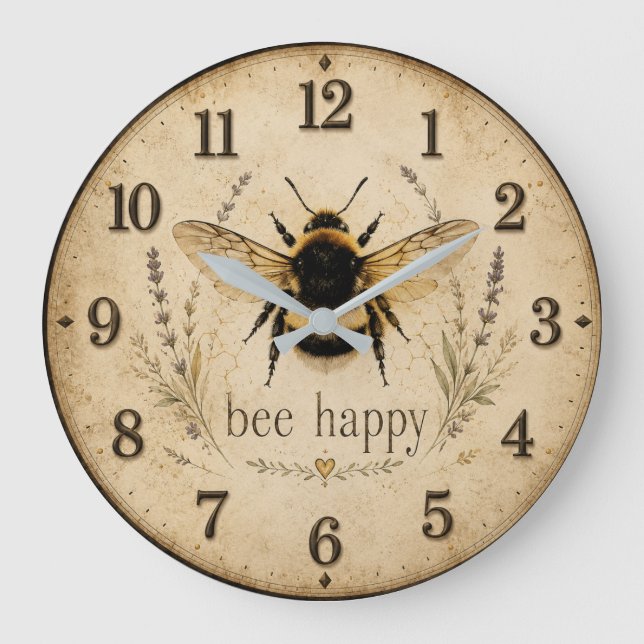 Bee Happy Bumble Bee  Large Clock (Front)