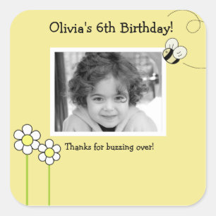 BEE HAPPY Bumble Bee Photo SQUARE Favor Sticker