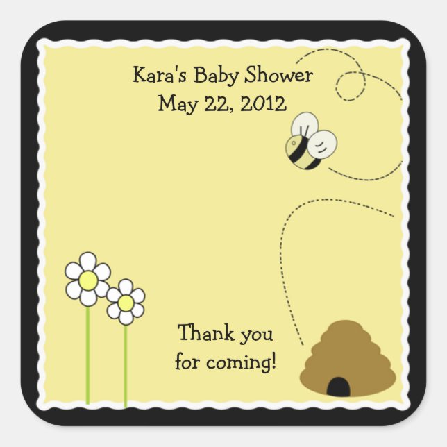 Bee Happy Bumble Bee SQUARE Favor Sticker (Front)