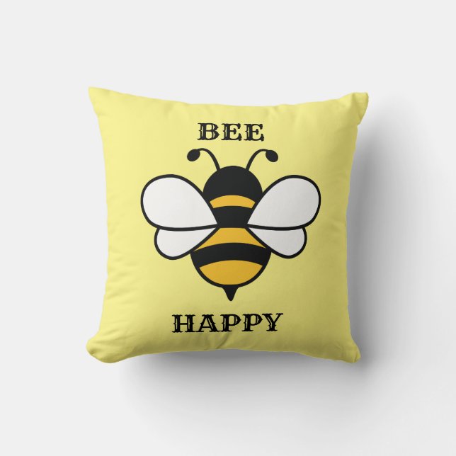 BEE HAPPY Bumble Bee Throw Pillow (Front)