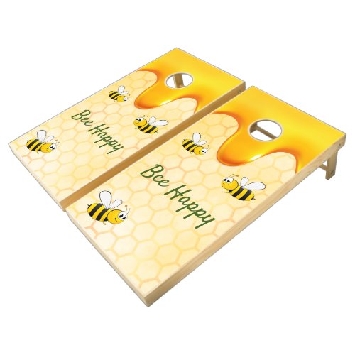 Bee Happy bumble bees honeycomb honey dripping Cornhole Set