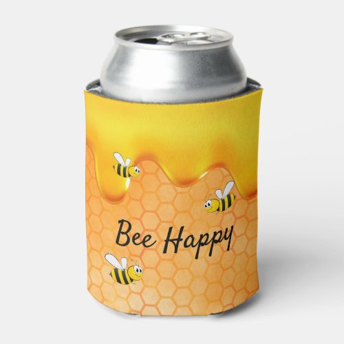 Bee Happy bumble bees honeycomb honey drips Can Cooler