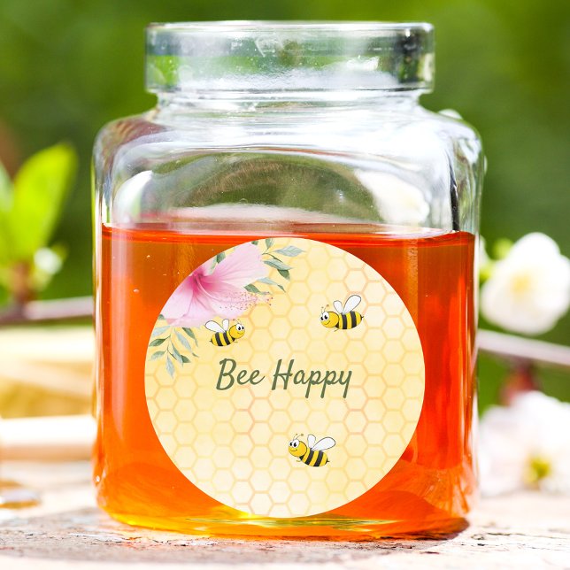 Bee Happy bumble bees honeycomb summer florals Heart Sticker (Creator Uploaded)