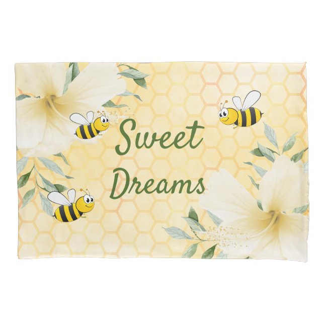 Bee happy bumble bees honeycomb sweet dreams pillow case (Front)