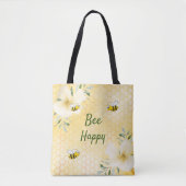 Bee Happy bumble bees yellow honeycomb cute fun Tote Bag | Zazzle