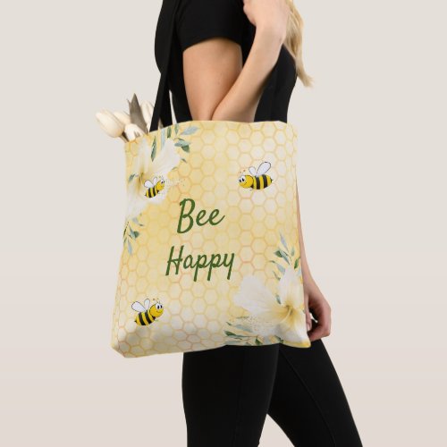 Bee Happy bumble bees yellow honeycomb cute fun Tote Bag