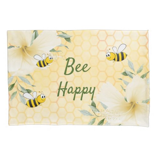 Bee happy bumble bees yellow honeycomb cute pillow case