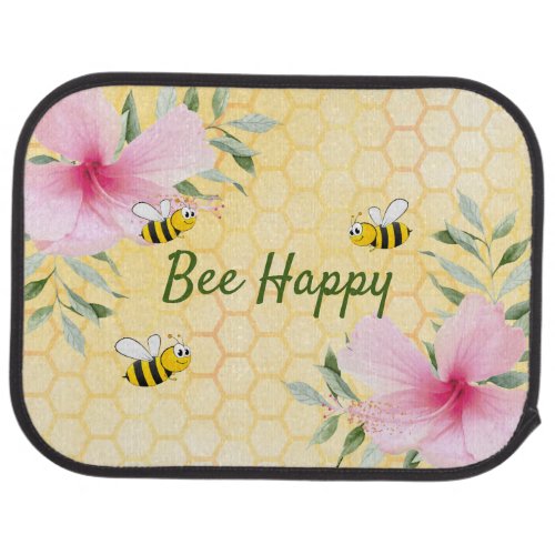 Bee happy bumble bees yellow honeycomb summer car floor mat