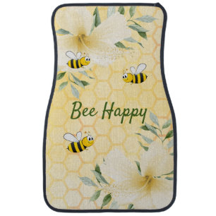 Bee Happy bumble bees yellow honeycomb summer Car Floor Mat