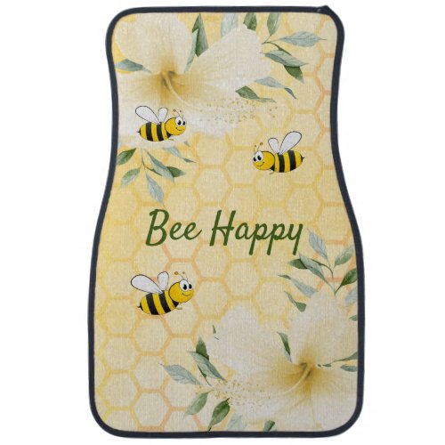 Bee Happy bumble bees yellow honeycomb summer Car Floor Mat