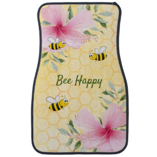 Bee Happy bumble bees yellow honeycomb summer Car Floor Mat