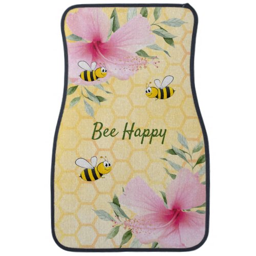 Bee Happy bumble bees yellow honeycomb summer Car Floor Mat