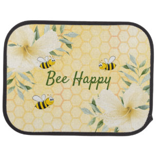 Bee happy bumble bees yellow honeycomb summer car floor mat