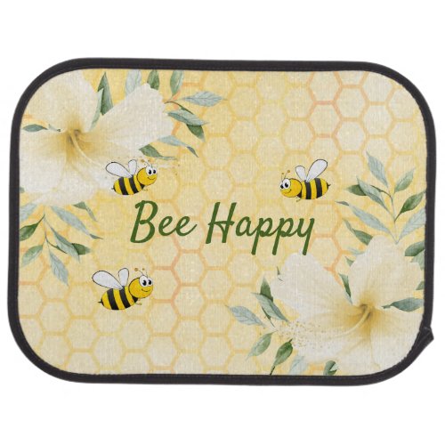 Bee happy bumble bees yellow honeycomb summer car floor mat