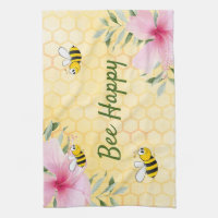 Kitchen Towel Bee Happy Yellow