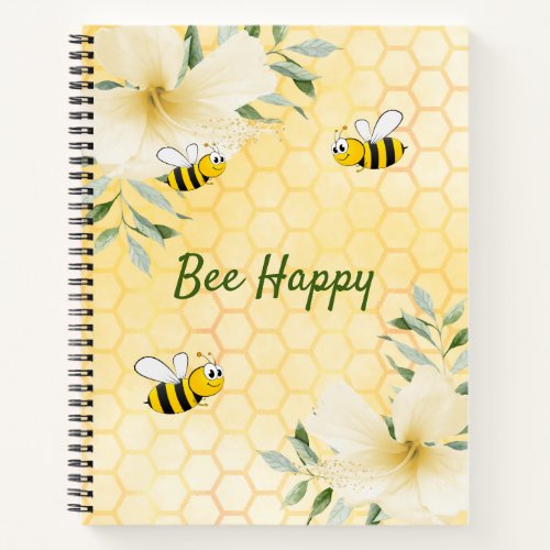 Bee Happy bumble bees yellow honeycomb summer Notebook