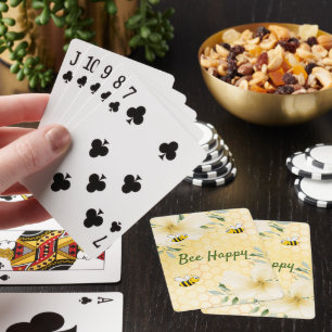 Bee Happy bumble bees yellow honeycomb summer Poker Cards