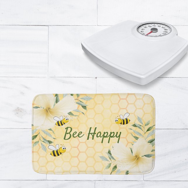 Bee Happy bumble bees yellow honeycomb sweet Bath Mat (Creator Uploaded)